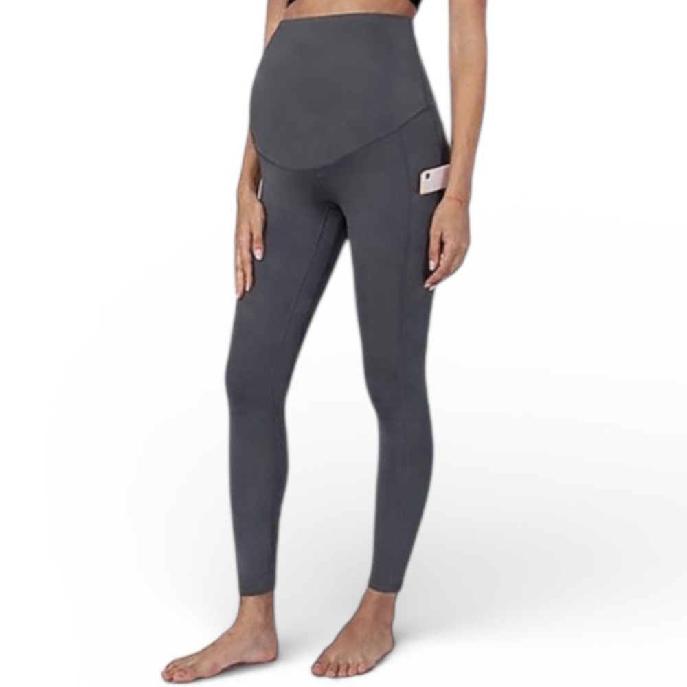 POSHDIVA maternity dark gray high rise over-the-belly pocket leggings medium